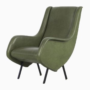 Italienische Mid-Century Sessel aus grünem Kunstleder, 1950er, 2er Set