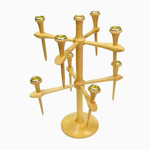 Candelabro escandinavo de madera con nueve brazos, años 70