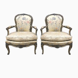 Mid-Century Louis XV Style Floral Silk Lounge Chairs from Meyssignac, Set of 2