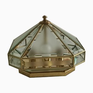 Mid-Century Italian Brass and Glass Ceiling Lamp, 1970s