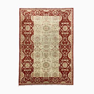 Handgemachter Afghanischer Ziegler Chobi Wollteppich in Rot & Beige