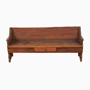 Antique Solid Wood Bench with Small Drawer