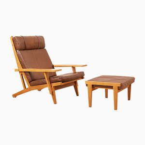 Vintage Model GE-375 Lounge Chair and Ottoman Set by Hans J. Wegner for Getama, 1960s, Set of 2