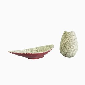 German Ceramic Bowl and Vase Set from Jasba, 1950s, Set of 2