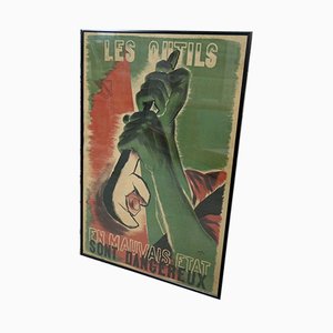 Vintage Framed Poster from l'Organisme Professionnel de Sécurité du Bâtiment et des Travaux Publics, 1940s