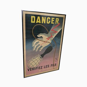 Vintage Framed Poster from l'Organisme Professionnel de Sécurité du Bâtiment et des Travaux Publics, 1940s