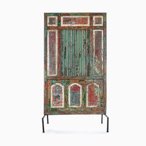 Door with Patinated Wooden Bars on a Pedestal