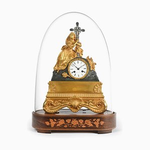 Reloj de mesa Charles X St. Mary Magdalene antiguo de vidrio