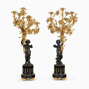 Grands Bougeoirs en Bronze à Pattes et Bronze Dorés, 19ème Siècle, Set de 2