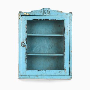 Small Wooden Showcase with Blue Patina