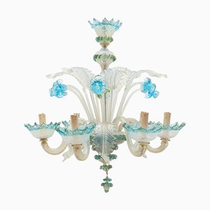 Lampadario in vetro opalino blu di Murano di Compagnia Di Venezia E Murano (CVM), Italia