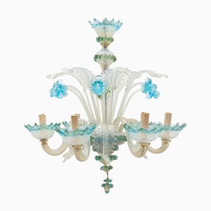 Lámpara de araña italiana de cristal de Murano opalino azul de Compagnia Di Venezia E Murano (CVM), años 50