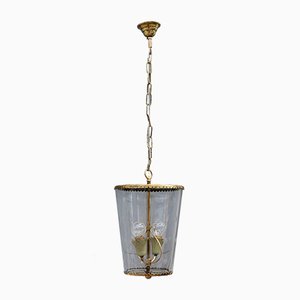 Mid-Century Italian Engraved Glass and Brass Ceiling Lamp from Crystal Art, 1950s