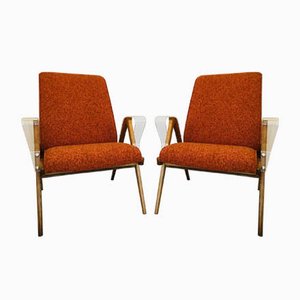 Mid-Century Orange Armchairs with Plastic Armrests from Tatra Nabytok, 1960s, Set of 2