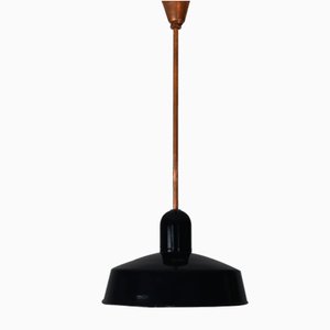 Lámpara colgante industrial vintage esmaltada en negro de Emo, años 60