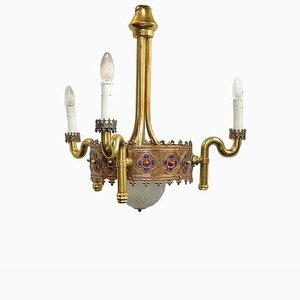 Lámpara de araña bañada en oro de tres brazos de Jozsef Engelsz, años 70