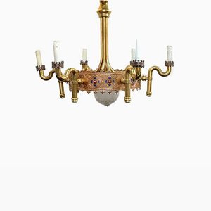 Gold Plated and Enamel Chandelier by Jozsef Engelsz, 1970s