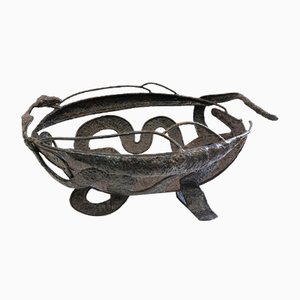 Hand Hammered Iron Fall of Eve Fruit Bowl, 1970s