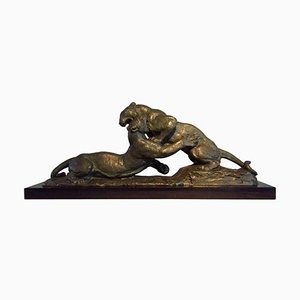 Art Deco Bronze Panther Skulptur von Robert, 1930er