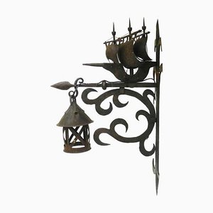 Wrought Iron Sconce Attributed to Poillerat Marine Galleon, 1930s