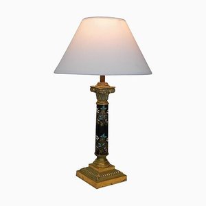 Antique French Enamel and Bronze Corinthian Column Table Lamp, 1900s