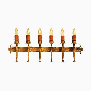 Arts and Crafts Gothic Torchiere Sconce in Gilded Wrought Iron, 1920s