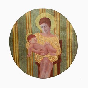 Mother and Child Oil on Board by Perez Petriarte, 1980s