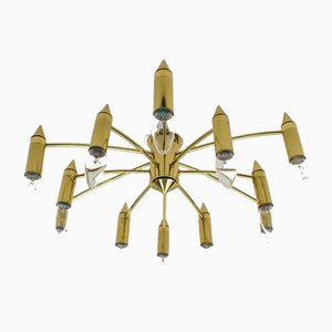 Golden 12-Arm Sputnik Ceiling Lamp, 1970s