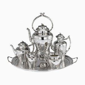 19th Century Victorian English Solid Silver Tea Set from Joseph, Albert, Horace & Ethelbert Savory, 1880s, Set of 6