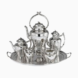 Viktorianisches englisches Tee-Set aus massivem Silber von Joseph, Albert, Horace & Ethelbert Savory, 1880er, 6er Set
