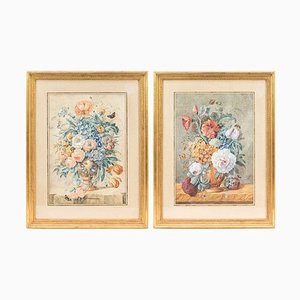 Bouquets de Fleurs Gouaches 19ème Siècle, Set de 2