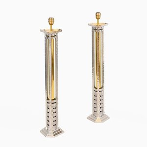 Large Cast Aluminum and Gilt Bronze Lamps, 1970s, Set of 2