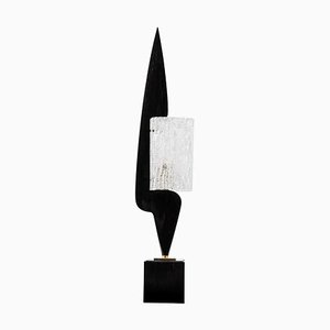 Black Lacquered Wood and Glass Lamp by Maison Arlus, 1950s
