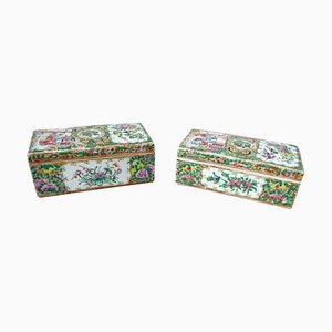 Antique Canton Porcelain Boxes, 1900s, Set of 2