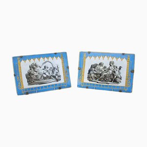 Assiettes Rectangulaires Céleste Bleues du 19ème Siècle en Porcelaine avec Scènes Antiques, Set de 2