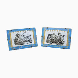 Platos Celestial rectangulares de porcelana azul con escenas antiguas. Juego de 2