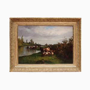 Aceite sobre lienzo de la escena pastoral, siglo XIX de Antonio Cortes