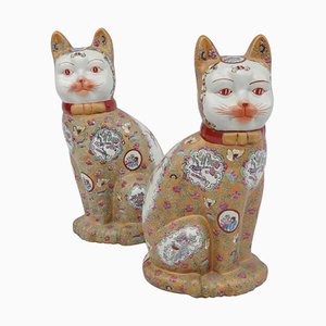 Sculptures de Chat en Porcelaine, Chine, 1980s, Set de 2