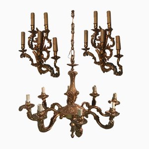 Lampadari Luigi e applique, Francia, XIX secolo, set di 3