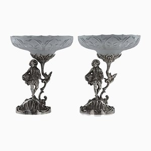 19th Century Victorian English Solid Silver Figural Comports from Charles Thomas Fox & George Fox, 1850s, Set of 2