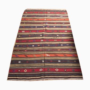 Vintage Turkish Striped Woolen Carpet, 1960s