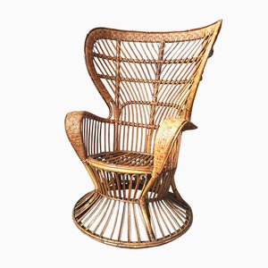 Mid-Century Italian Bamboo and Rattan Conte Biancamano Lounge Chair by Lio Carminati and Gio Ponti, 1950s