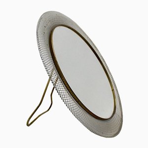 Miroir à Poser en Métal Blanc et Laiton de Vereinigte Münchner Werkstätten, 1950s