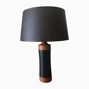 Skandinavische Mid-Century Teak und Leder Tischlampe, 1950er
