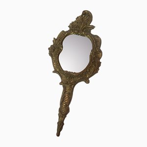 Espejo de mano de madera y bronce