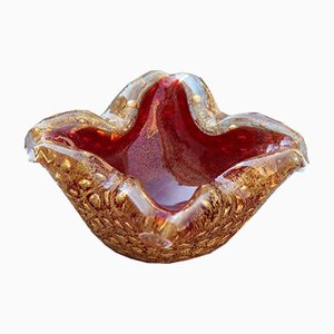 Cuenco de cristal de Murano rojo y dorado de Seguso, años 60