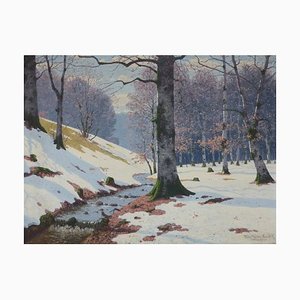 Peinture River Antique en Bois en Bouleau par Fritz Müller-Landeck