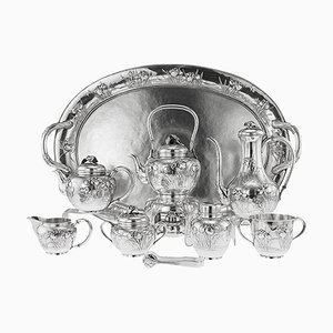 Antikes japanisches Tee- und Kaffeeservice aus massivem Silber von Samurai Shokai, 1900er, 9 Set