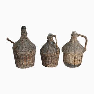 Vintage Wicker Wine Bottles, Set of 3