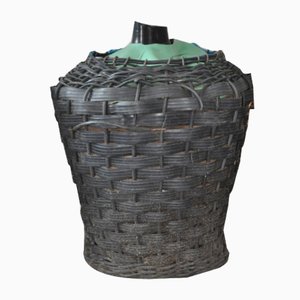 Mid-Century Glass Demijohn in Plastic Basket